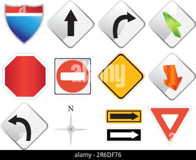 Ensemble d'icônes de navigation de la signalisation routière. Illustration de Vecteur