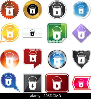 jeu de boutons de seau de peinture isolé sur fond blanc. Illustration de Vecteur