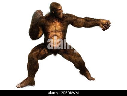 Rendu 3D d'un Sasquatch ou d'un Bigfoot isolé sur blanc arrière-plan Banque D'Images