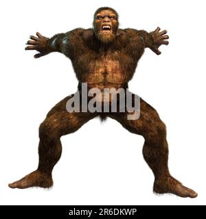 Rendu 3D d'un Sasquatch ou d'un Bigfoot isolé sur blanc arrière-plan Banque D'Images