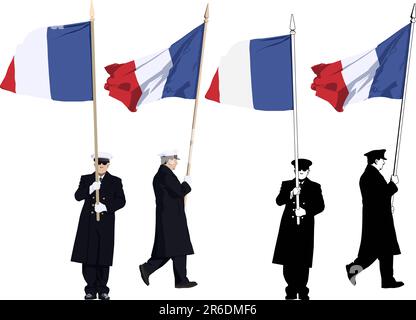 Vector illustration de garde française d'honneur avec le drapeau à la revue militaire Illustration de Vecteur