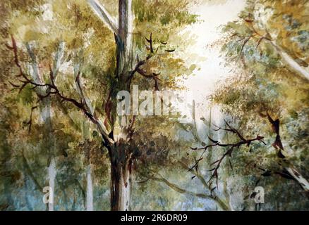 peint à la main original impressionnisme chefs-d'œuvre peintre art aquarelle peinture couleur splash paysage botanique forêt et jungle beauté naturelle Banque D'Images