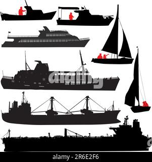 Jeu de vector silhouettes de navires et bateaux disponibles Illustration de Vecteur