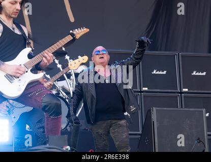 Udo Dirkschneider, de l'U.D.O., en direct sur la scène du festival au Festival du rock de Suède sur 8 juin 2023. Photo: Fredrik Sandberg / TT / code 10080 Banque D'Images