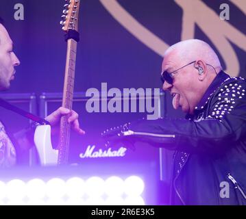 Udo Dirkschneider, de l'U.D.O., en direct sur la scène du festival au Festival du rock de Suède sur 8 juin 2023. Photo: Fredrik Sandberg / TT / code 10080 Banque D'Images