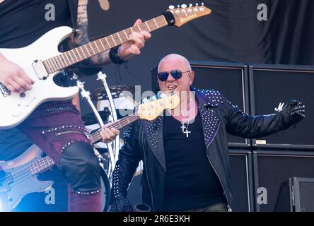 Udo Dirkschneider, de l'U.D.O., en direct sur la scène du festival au Festival du rock de Suède sur 8 juin 2023. Photo: Fredrik Sandberg / TT / code 10080 Banque D'Images