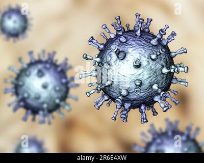 Illustration informatique d'une particule du virus varicelle-zona, la cause de la varicelle et du zona. Le virus varicelle-zona est également connu sous le nom d'herpès humain Banque D'Images
