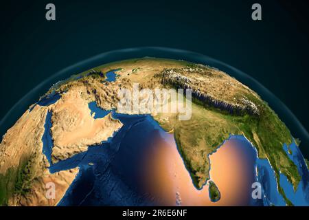 La terre de l'espace. Illustration informatique montrant la Terre vue de l'espace, centrée sur l'Inde et la mer d'Arabie. Péninsule arabe (à gauche) et Himal Banque D'Images