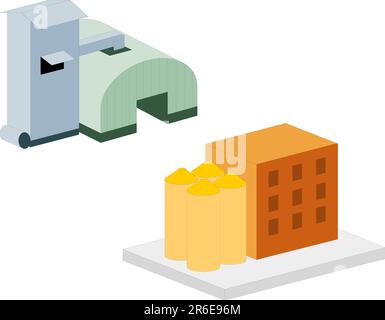 Terres agricoles et bâtiments connexes, sur fond blanc Illustration de Vecteur