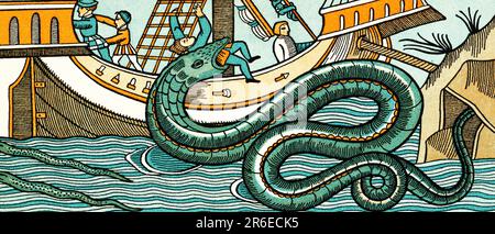 Un serpent de mer, 1555. Une illustration de Historia de Gentibus Septentrionalibus (Une description des peuples du Nord) par Olaus Magnus (1490-1557). Banque D'Images