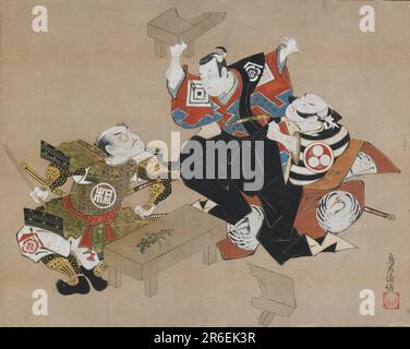 Les acteurs Ichikawa Danjuro II comme Soga no Goro et Ogawa Zengoro comme Kudo Suketsune. Date : env. 1715. Origine: Japon. Période : période Edo. Encre, couleur et or sur papier. Musée: Freer Gallery of Art et Arthur M. Sackler Gallery. Banque D'Images