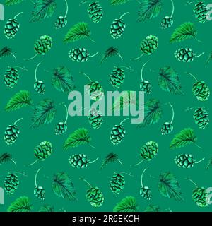 Motif houblon vert frais sans couture. Illustration aquarelle dessinée à la main pour l'Octoberfest. Dessinez sur un fond transparent pour l'ornement ou tout autre motif Banque D'Images