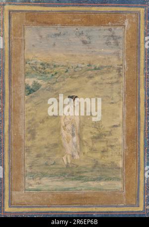 Une fille au bord de l'eau. Date : début du 17th siècle. Origine: Inde. Période: Dynastie Mughal. Couleur, or et argent sur papier. Musée: Freer Gallery of Art et Arthur M. Sackler Gallery. Banque D'Images