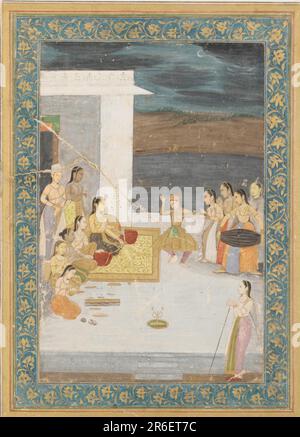 Une princesse divertit par un danseur, des accompagnateurs et des musiciens. Date : début du 18th siècle. Origine: Inde. Période: Dynastie Mughal. Couleur et or sur papier. Musée: Freer Gallery of Art et Arthur M. Sackler Gallery. Banque D'Images