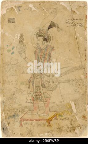 Empereur Jahangir tenant une orbe. Date : début du 18th siècle. Origine: Inde. Période: Dynastie Mughal. Vectorisation et couleur sur le papier. Musée: Freer Gallery of Art et Arthur M. Sackler Gallery. Banque D'Images