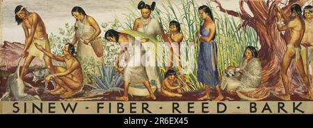 Sinew, Fibre, Reed, Bark (étude murale). Date : env. 1933-1943. tempera sur carton monté sur panneau de fibres. Musée: Smithsonian American Art Museum. Banque D'Images