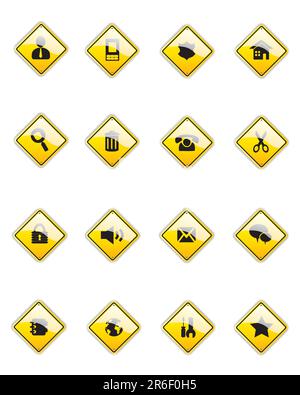 icônes noires sur les panneaux jaunes. Illustration vectorielle Illustration de Vecteur