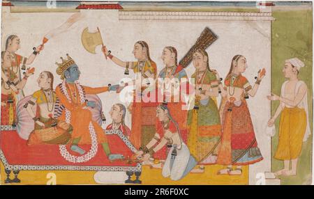 Krishna accueillant Sudama, d'un Bhagavata Purna. Date : env. 1700. Couleur et or sur papier. Origine: Bilaspur, État de l'Himachal Pradesh, collines du Punjab, Inde. Musée: Freer Gallery of Art et Arthur M. Sackler Gallery. Banque D'Images
