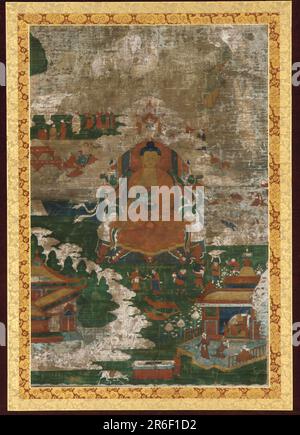 Sakyamuni enthroned; et les scènes biographiques. Date: 18th siècle. Aquarelle opaque sur tissu. Origine: Tibet. Musée: Freer Gallery of Art et Arthur M. Sackler Gallery. Banque D'Images