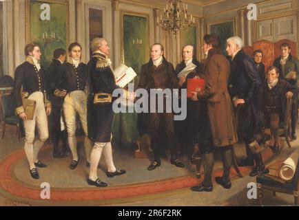 La signature du Traité de Gand, veille de Noël, 1814. huile sur toile. Date: 1914. Musée: Smithsonian American Art Museum. Banque D'Images