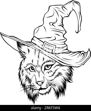 tête lynx monochrome avec illustration vectorielle de chapeau assistant Illustration de Vecteur