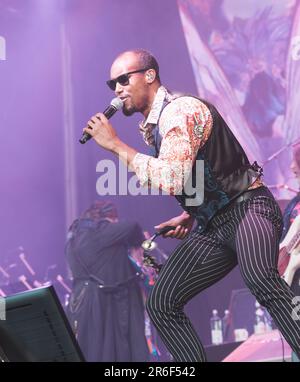 Sur 15 juin 2019, Anthony Almonte se produit aux côtés de Little Steven et des disciplines de l'âme au festival des légendes du rock BBK à Bilbao, en Espagne. Banque D'Images