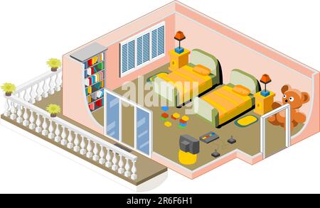 Mobilier et objets généralement utilisés dans une chambre d'enfants Illustration de Vecteur