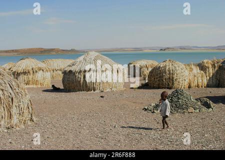 El Molo est un village du Kenya, situé sur la rive sud-est du lac Turkana, sa population est d'environ 200 000 habitants. La petite population pêche le lac pour g Banque D'Images