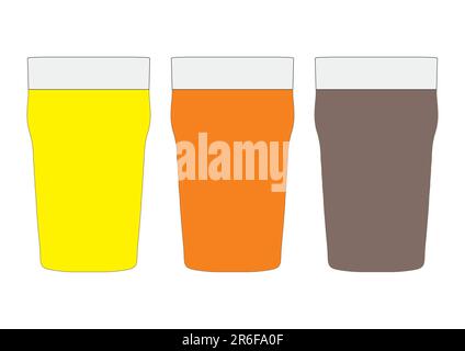 Trois pintes de bière britannique, dont la bière lager, amère et la bière bien ratée Illustration de Vecteur