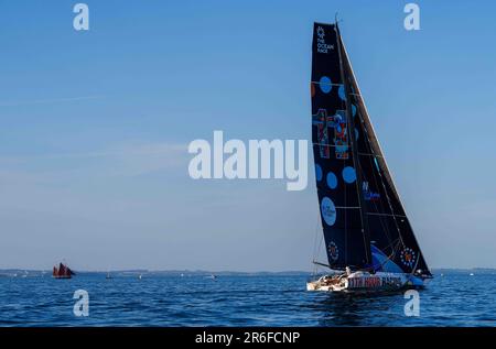 Port d'Aarhus, Aarhus, Danemark. 08th juin 2023. Classe IMOCA. Pendant la course à l'océan : la LEG 6 part d'Aarhus à la Haye via Kiel. Dans le port d'Aarhus, Aarhus, Danemark. Kim Price/CSM/Alamy Live News Banque D'Images