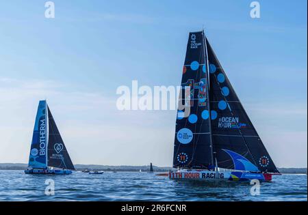 Port d'Aarhus, Aarhus, Danemark. 08th juin 2023. Classe IMOCA. Pendant la course à l'océan : la LEG 6 part d'Aarhus à la Haye via Kiel. Dans le port d'Aarhus, Aarhus, Danemark. Kim Price/CSM/Alamy Live News Banque D'Images