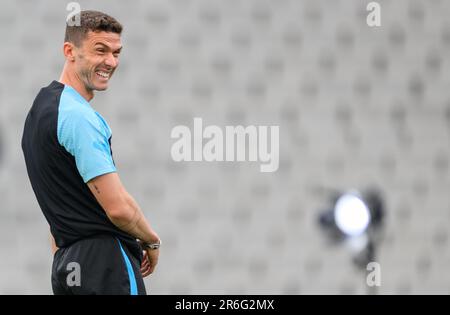 Istanbul, Turquie. 09th juin 2023. Football: Ligue des Champions, avant la finale Manchester City - Inter Milan, Atatürk Olimpiyat Stadium; entraînement: Le Robin Gosens de Milan est sur le terrain. Crédit : Robert Michael/dpa/Alay Live News Banque D'Images