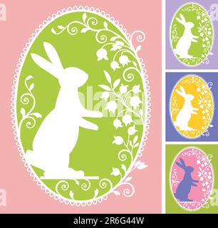 Cadre et ornements pour lapin de Pâques, ensemble de quatre illustrations colorées. Fichier inclus EPS v8 et JPG 300 dpi. Illustration de Vecteur