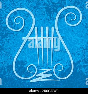 Lyre avec quatre cordes sur fond bleu grunge Illustration de Vecteur