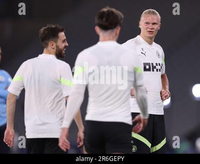 Erling Haaland, de Manchester City, se penche sur une séance d'entraînement au stade olympique Ataturk, à Istanbul. Date de la photo : 9th juin 2023. Crédit photo à lire: Paul Terry/Sportimage crédit: Sportimage Ltd/Alay Live News Banque D'Images