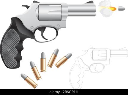 Balles de revolver et isolé sur le fond blanc Illustration de Vecteur