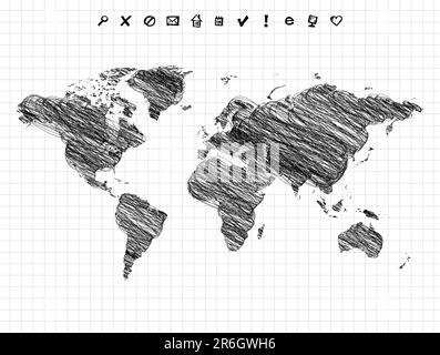 Carte du monde dessin, crayon Illustration de Vecteur