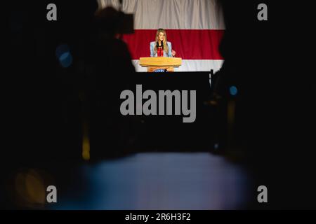 COLUMBUS, GA : l'ancien sénateur américain Kelly Loeffler, un républicain de Géorgie, parle lors de la convention d'État du GOP au Centre de congrès et de commerce de Columbus, en Géorgie, sur 8 juin 2023. (Photo de Jon Cherry pour le New York Times) GA GOP convention Credit: SIPA USA/Alay Live News Banque D'Images