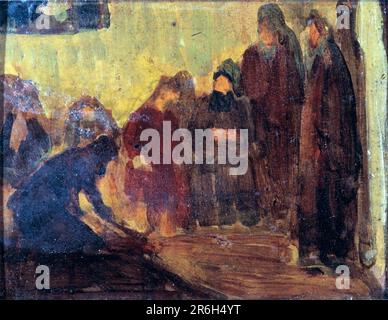 Etude, Christ lavant les pieds des disciples. Date : env. 1905. huile sur contreplaqué. Musée: Smithsonian American Art Museum. Banque D'Images