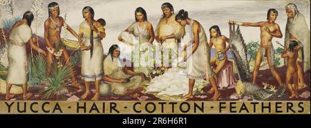 Yucca, cheveux, coton, plumes (étude murale). Date : env. 1933-1943. tempera sur carton monté sur panneau de fibres. Musée: Smithsonian American Art Museum. Banque D'Images