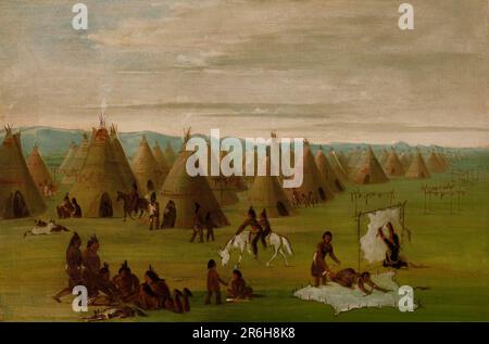 Comanche Village, robes de chambre pour femmes et séchage de la viande. huile sur toile. Date: 1834-1835. Musée: Smithsonian American Art Museum. Banque D'Images