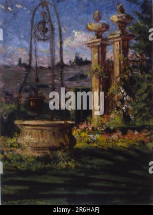 Dans les jardins de la Villa Palmieri. Date: 1910. huile sur bois. Musée: Smithsonian American Art Museum. Banque D'Images