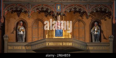 Horloge astronomique de la cathédrale de Lund avec St. Marie et deux hérauts, Lund, 22 mai 2023 Banque D'Images