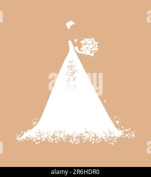 Mariée en robe de mariage blanc avec bouquet Illustration de Vecteur