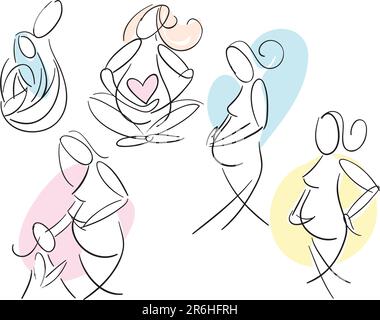 Collection d'art de ligne esquissée de femme enceinte dans diverses poses Illustration de Vecteur