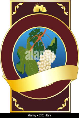 étiquette de vin vector avec raisin et feuilles Illustration de Vecteur