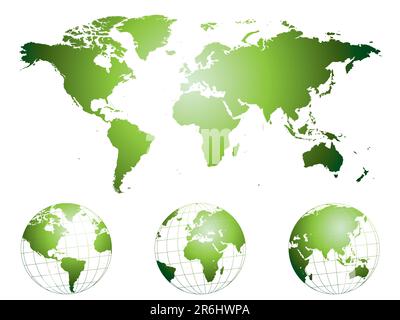 Carte du monde et globes dessinées à la main très détaillées. Veuillez consulter mon portfolio pour plus d'illustrations cartographiques. Illustration de Vecteur