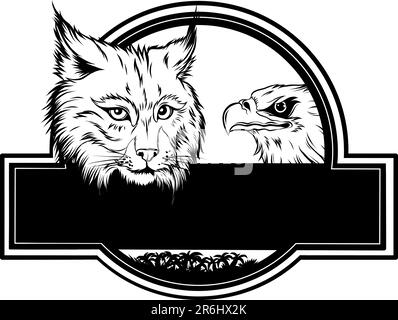 illustration vectorielle du lynx de la tête et de l'aigle sur le logo. design monochrome Illustration de Vecteur