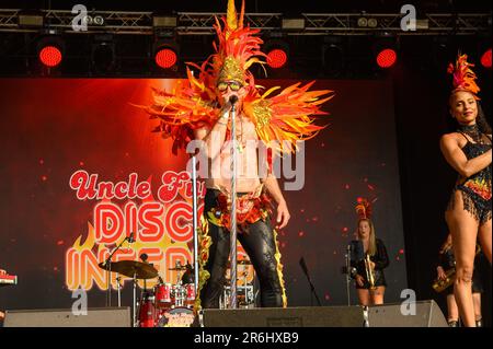 Uncle Funks Disco Inferno se produit au Cambridge Club Festival 2023 Childerley, Cambridgeshire, Royaume-Uni. 9th juin 2023. Crédit : Gary Stafford/Alay Live News Banque D'Images