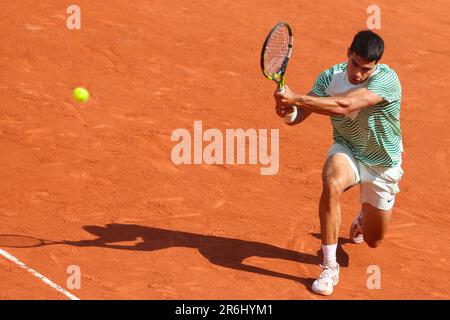 Paris, France. 09th juin 2023. Carlos Alcaraz d'Espagne pendant l'Open de France 2023, Roland-Garros 2023, Grand tournoi de tennis de Slam, sur 9 juin 2023 au Stade Roland-Garros à Paris, France - photo: Jean Catuffe/DPPI/LiveMedia crédit: Agence photo indépendante/Alay Live News Banque D'Images